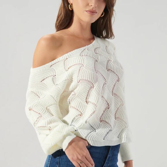 Sugarlips White Cropped Natasha Zig Zag Knit Sweater Sz M - Picture 1 of 10